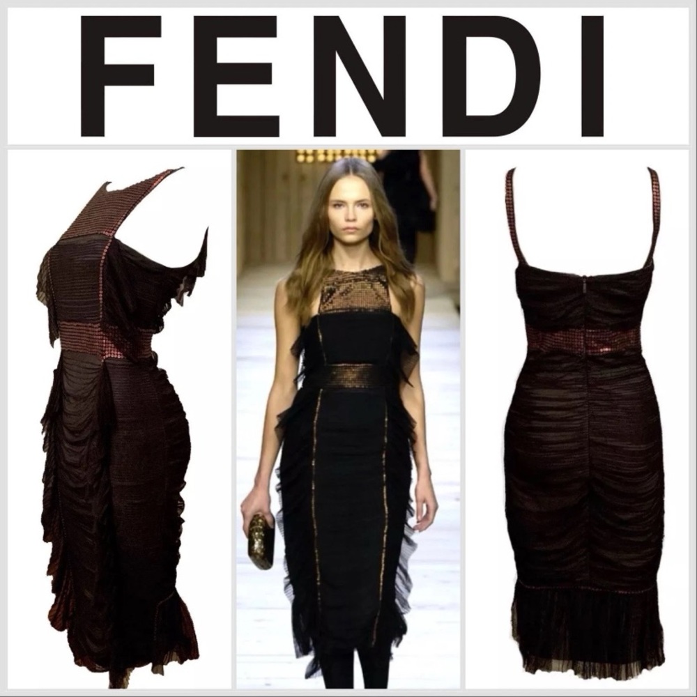 FENDI By KARL LAGERFELD Black Cocktail Beaded Dress F/W 07 2007 Size 38